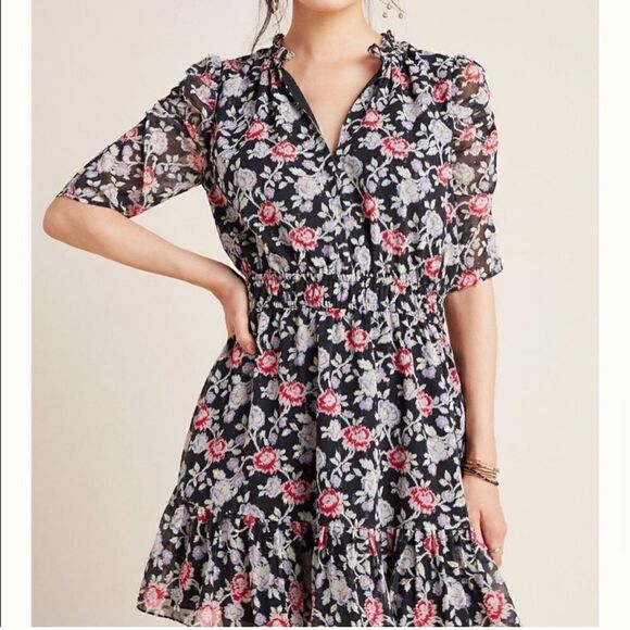 Shoshanna Jodelle Floral-Print Metallic Chiffon Dress Size 2 NWT - Picture 1 of 14